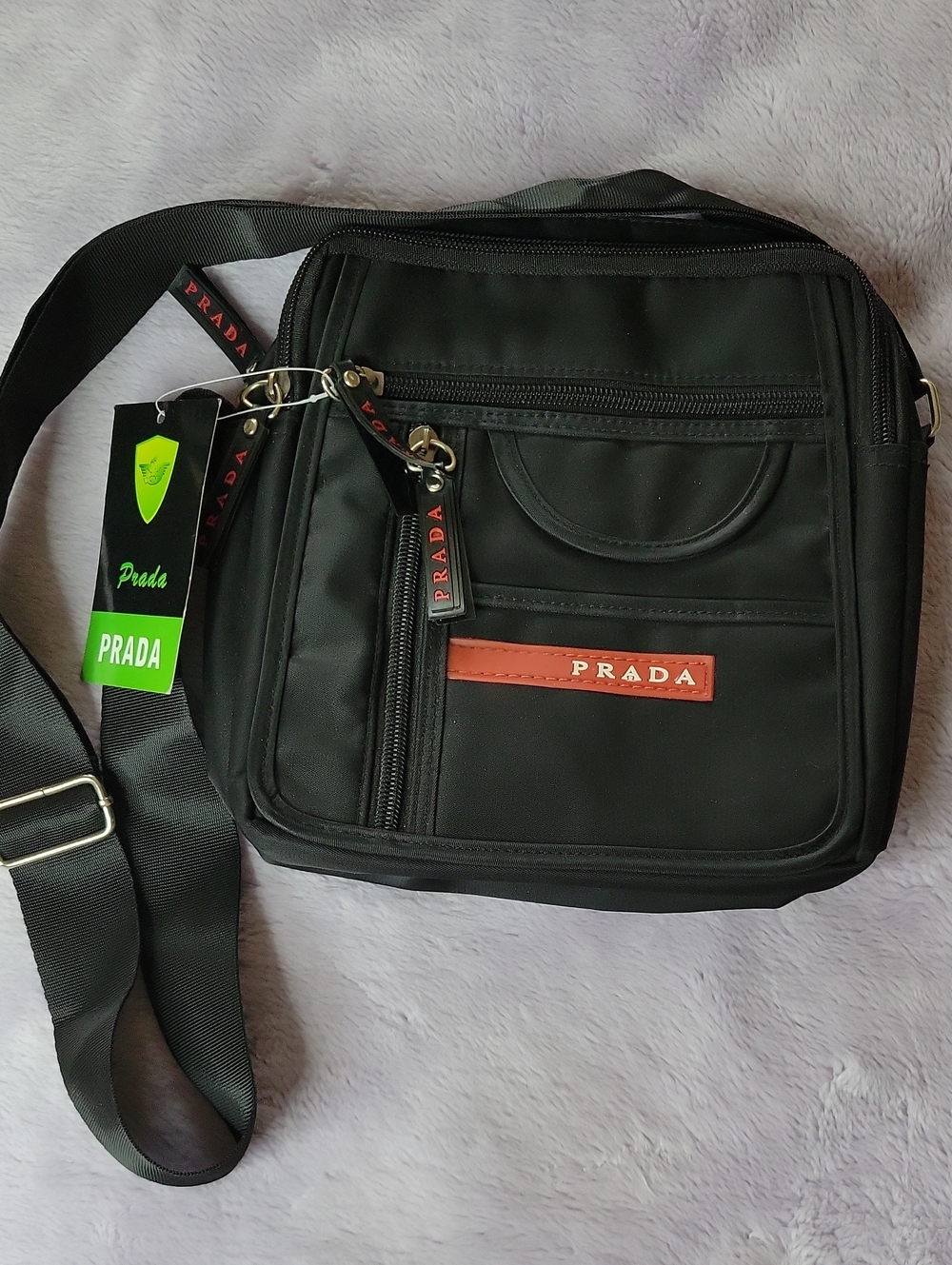 Prada Black Messenger Bag with Brown Accent